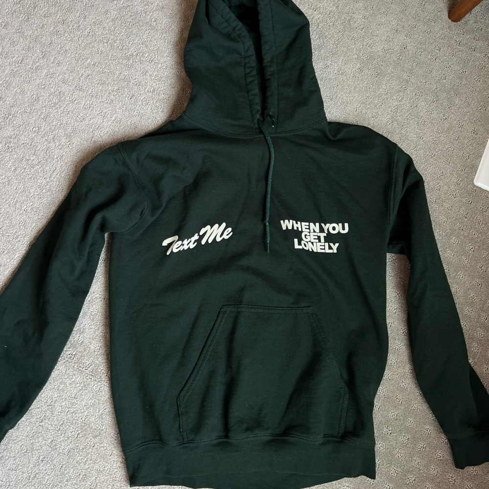 LONELY GHOST - text me lonely hoodie. Size small. Green and white